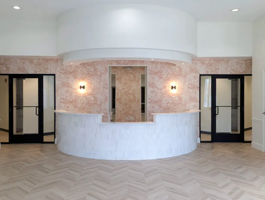 Reception desk and waiting area in a medical office buildout